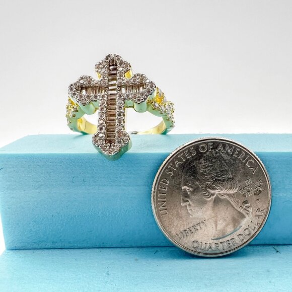 925 Sterling Sliver Moissanite Designer Cross Ring, 1.555ctw VVS Stones with Bag - Picture 8 of 8